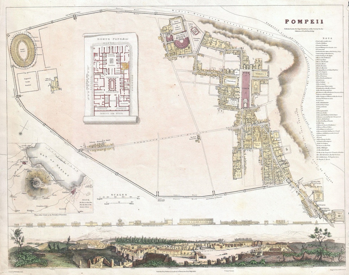 Detailed archaeological map of Pompeii