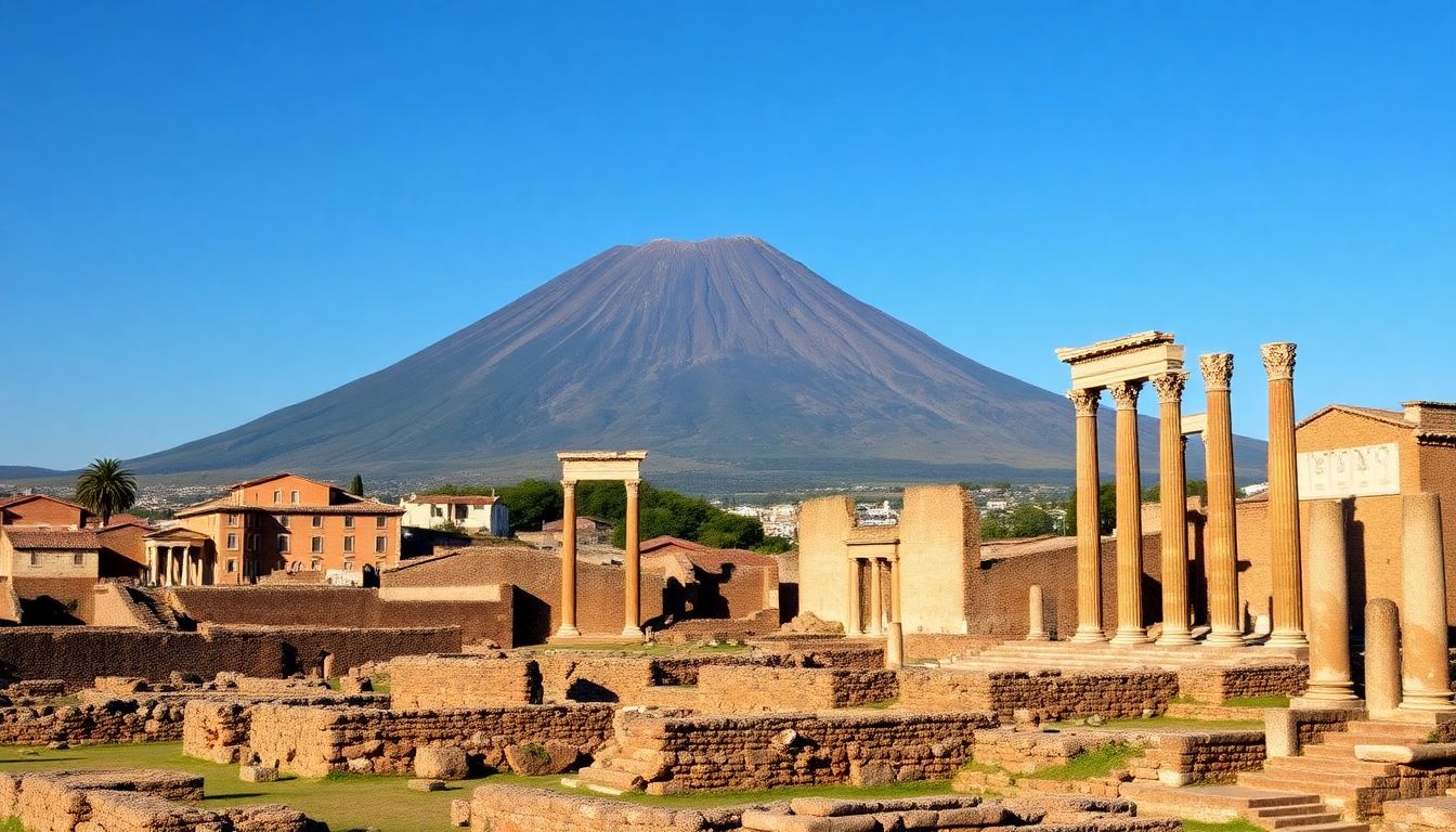 Pompeii Ruins with Mount Vesuvius in Background